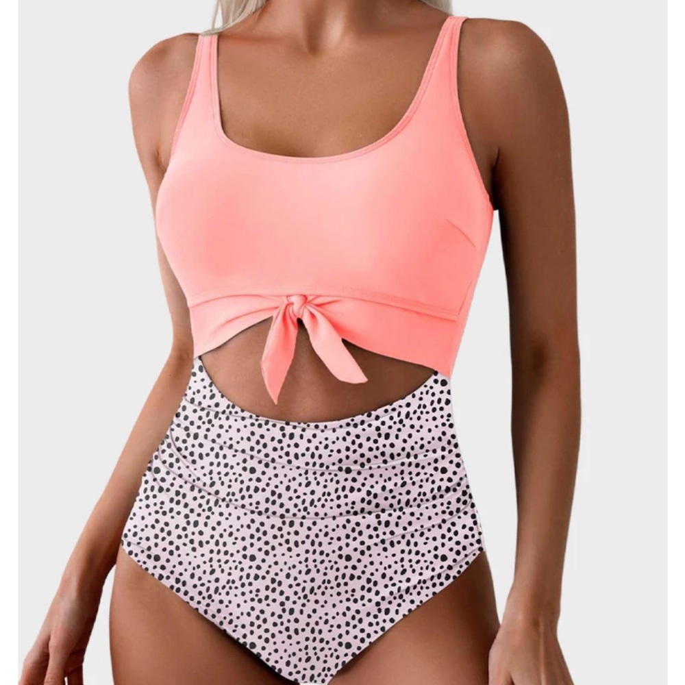 Ruched Tie-Knot Tummy Control One-Piece Swimsuit | Size Large